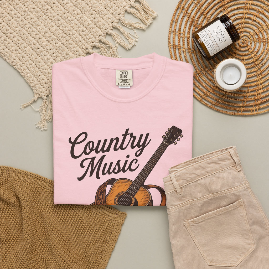 Acoustic Guitar Country Music Prairie Gift Hand Drawn Guitar Country Fan Illustrated Countrywestern T-Shirt