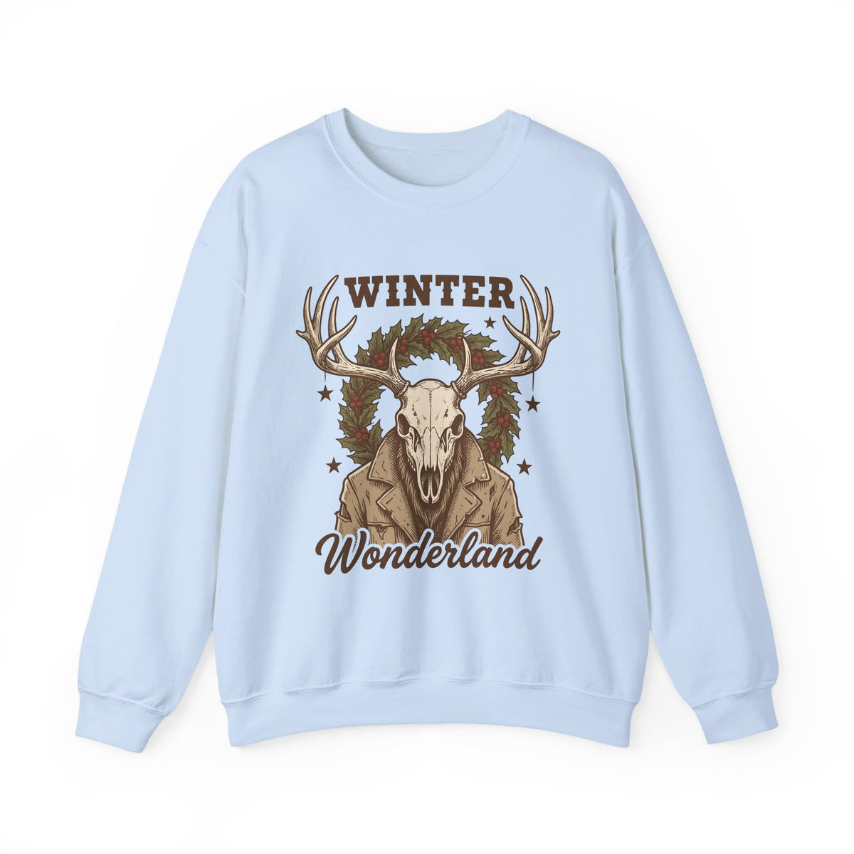 Antler Skull Sweatshirt Christmas Frost Gift Women Throwback Sweatshirt Deer Skull Sweatshirt Xmas Fan Holiday Sweatshirt Frosty Graphic Cartoon Pine Wreath