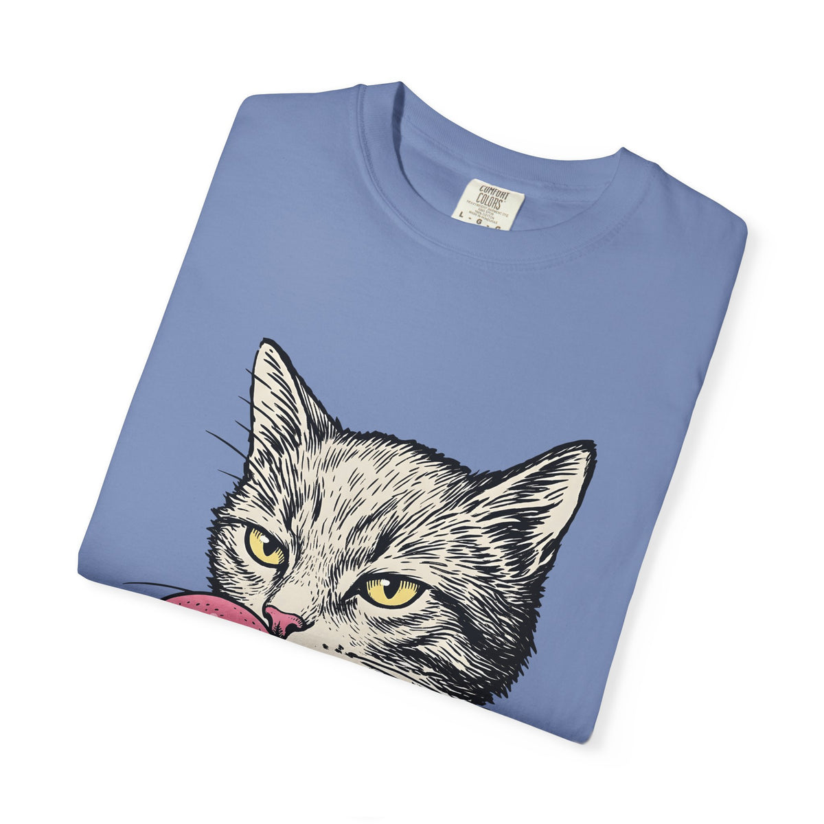 Cat Face T-Shirt Cat Jokes Gift Women Sketch T-Shirt Kitten T-Shirt Feline Fan Drawing Graphic Retro Chewing Gum T-Shirt