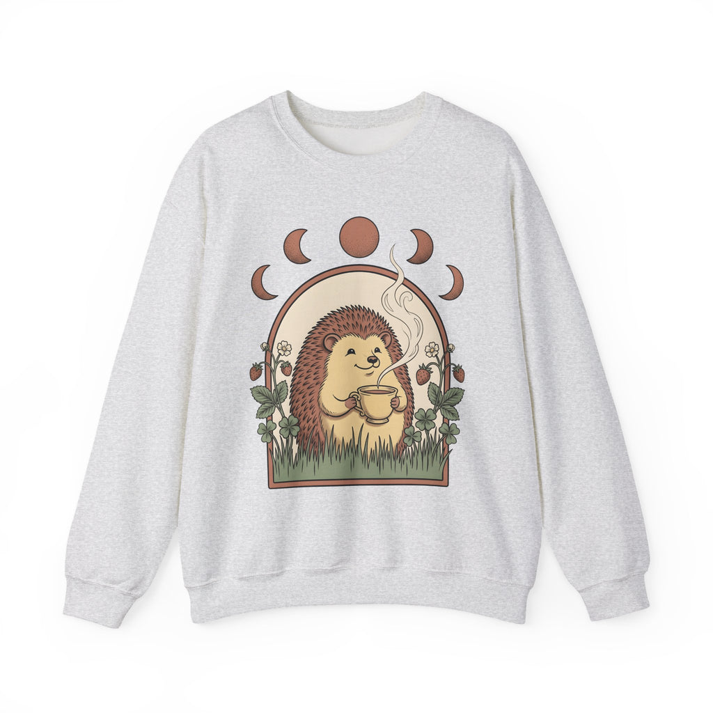 Porcupine Coffee Sweatshirt Cute Wildlife Gift Women Chibi Sweatshirt Coffee Sweatshirt Kawaii Fan Cartoon Sweatshirt Animal Graphic Hand Drawn Strawberry