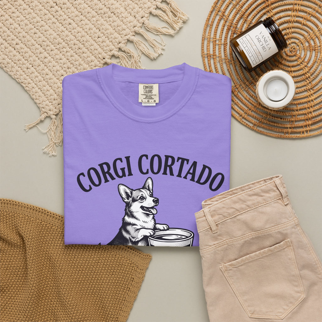 Corgi T-Shirt Dog Cafe Gift Women Rustic T-Shirt Pembroke T-Shirt Dog Fan Country T-Shirt Coffee Graphic Doodle Latte Cup T-Shirt