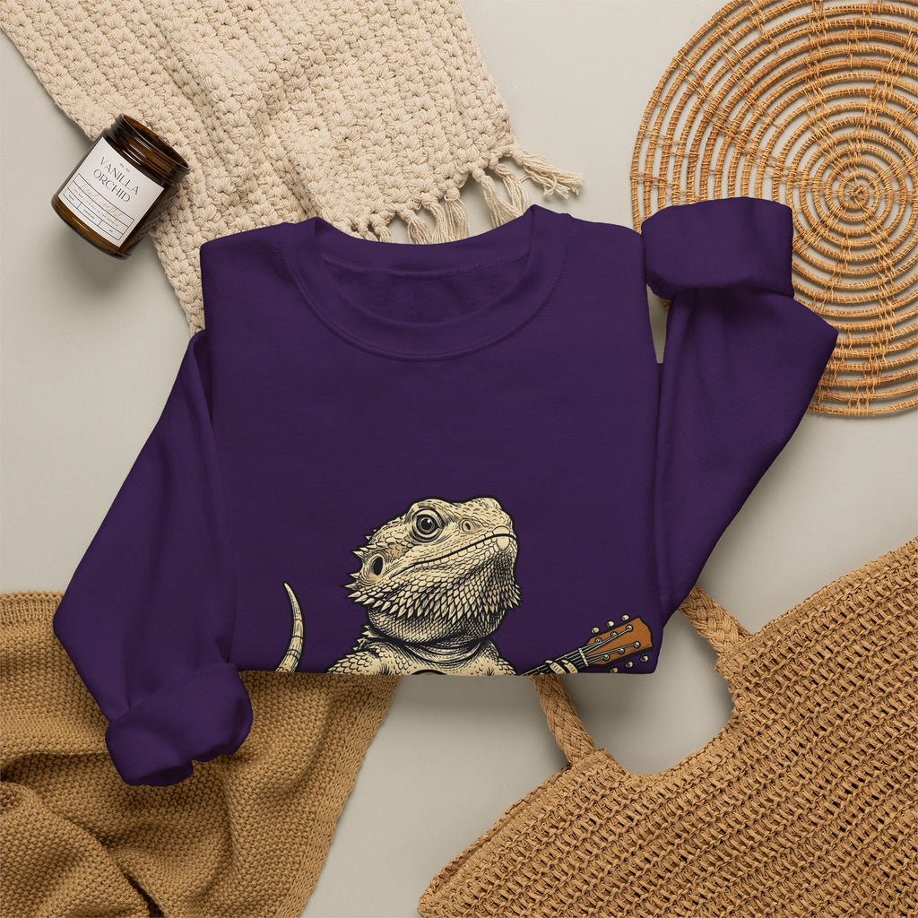Bearded Lizard Guitar Sweatshirt Boho Chic Gear Gift Women Cartoon Sweatshirt Bearded Dragon Sweatshirt Bohemian Fan Comic Sweatshirt Equipment Graphic Hand