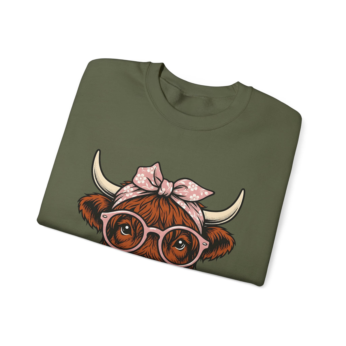 Hairy Cow Sweatshirt Highland Cow Pet Gift Women Sketch Sweatshirt Furry Cow Sweatshirt Highland Cattle Fan Drawing Graphic Sweatshirt Cartoon Shades Sweatshirt