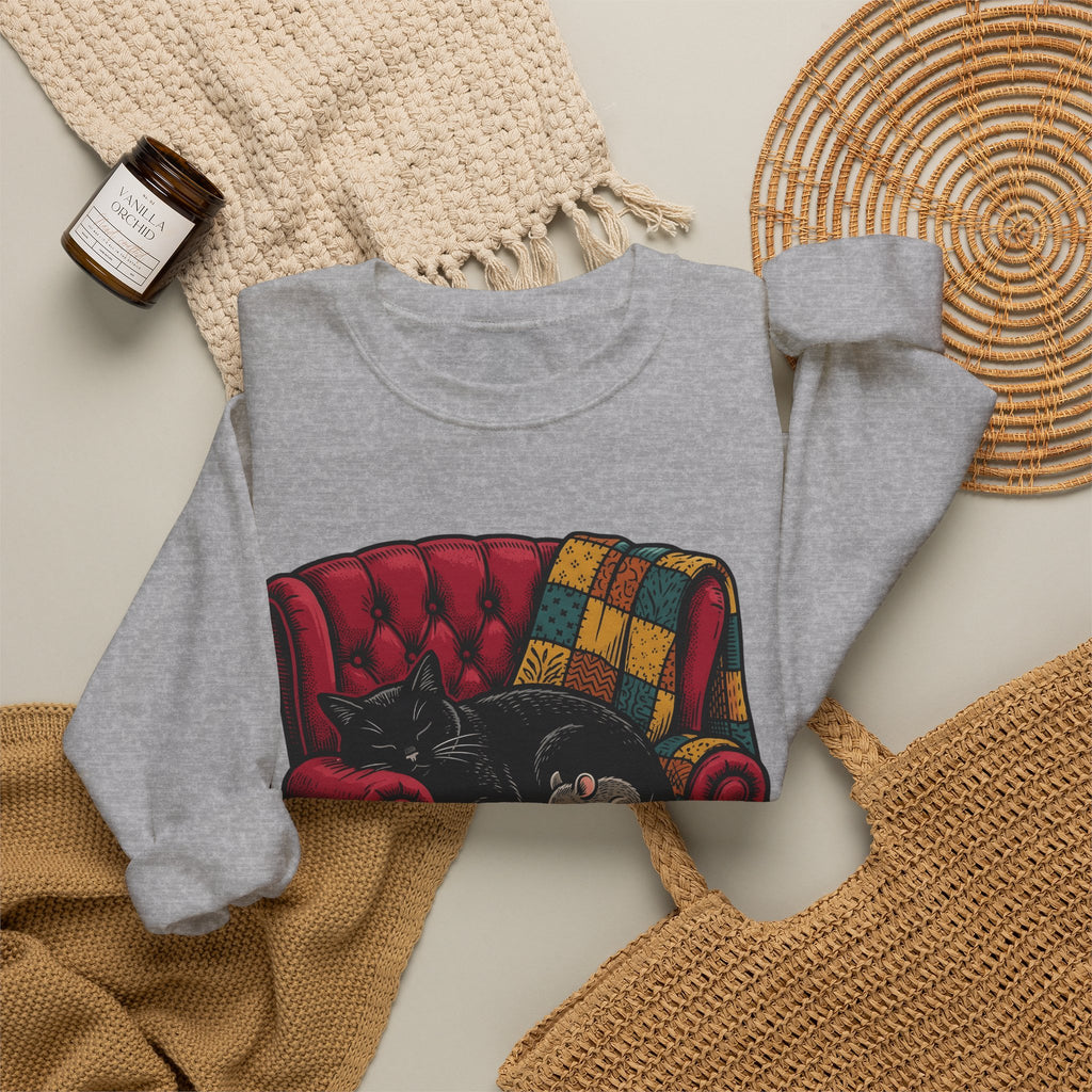 Ebony Cat Chair Sweatshirt Cat Interior Accents Gift Women Rustic Sweatshirt Cat Chair Sweatshirt Cat Fan Feline Sweatshirt Home Decor Graphic Outline Tiny