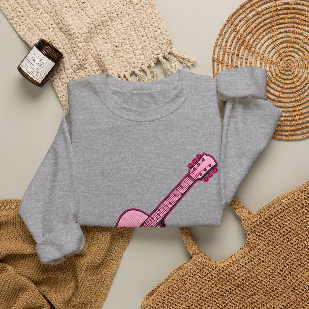 Pink Electric Guitar Sweatshirt Cowgirl Instruments Gift Women Cartoon Sweatshirt Guitar Sweatshirt Cowboy Fan Comic Sweatshirt Music Graphic Vintage Star