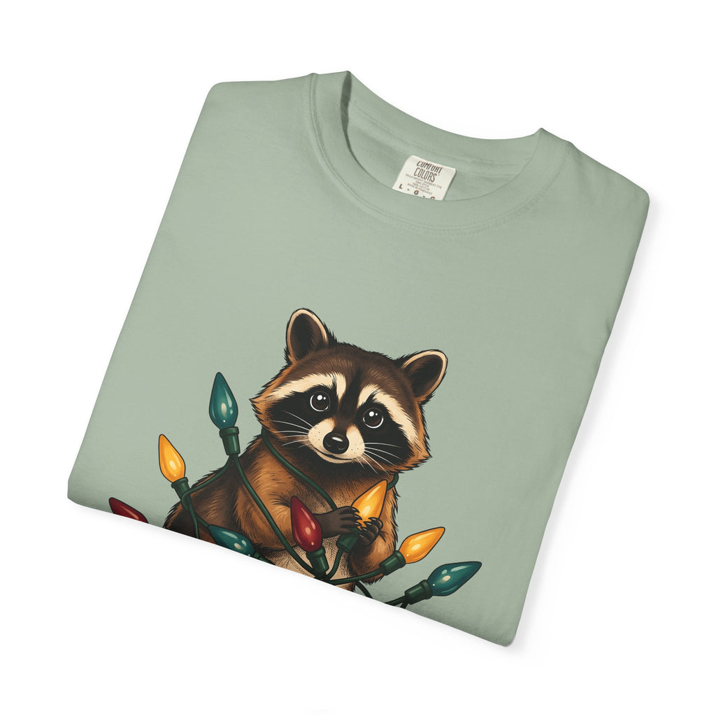 Raccoon Animals Seasonal Gift Playful Trash Panda Wildlife Fan Quirky Christmas Cartoon T-Shirt