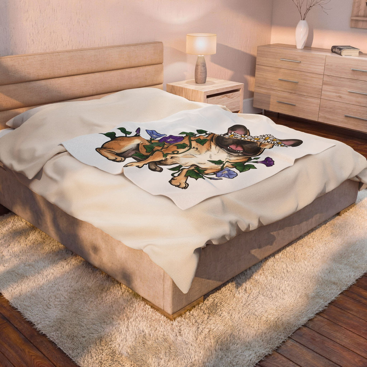French Bulldog Blanket Dog Garden Gift Women Flower Blanket Bulldog Blanket Dog Fan Puppy Blanket Gardening Graphic Sketch Blossoms Blanket