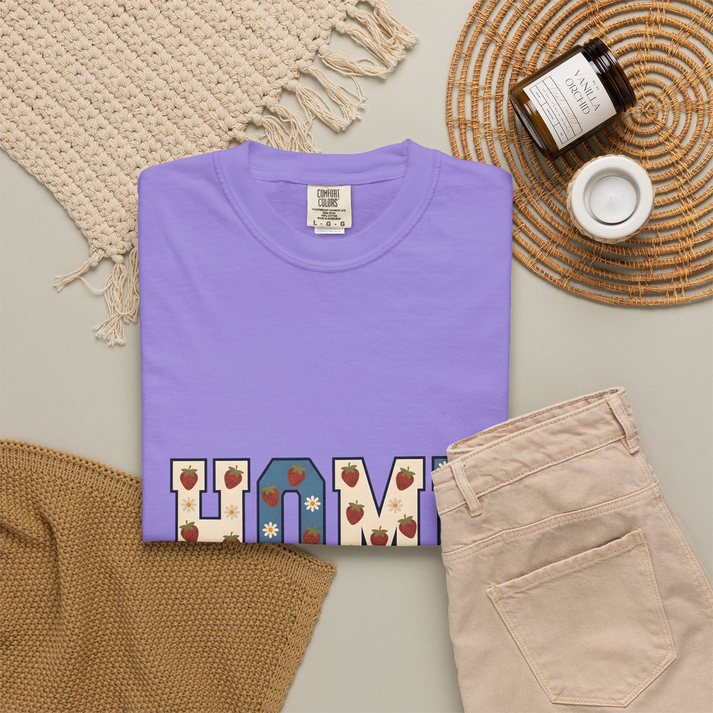 Strawberry Flower Lettering Farmhouse Farmhouse Gift Rustic Strawberry Typography Country Fan Rustic Chic T-Shirt