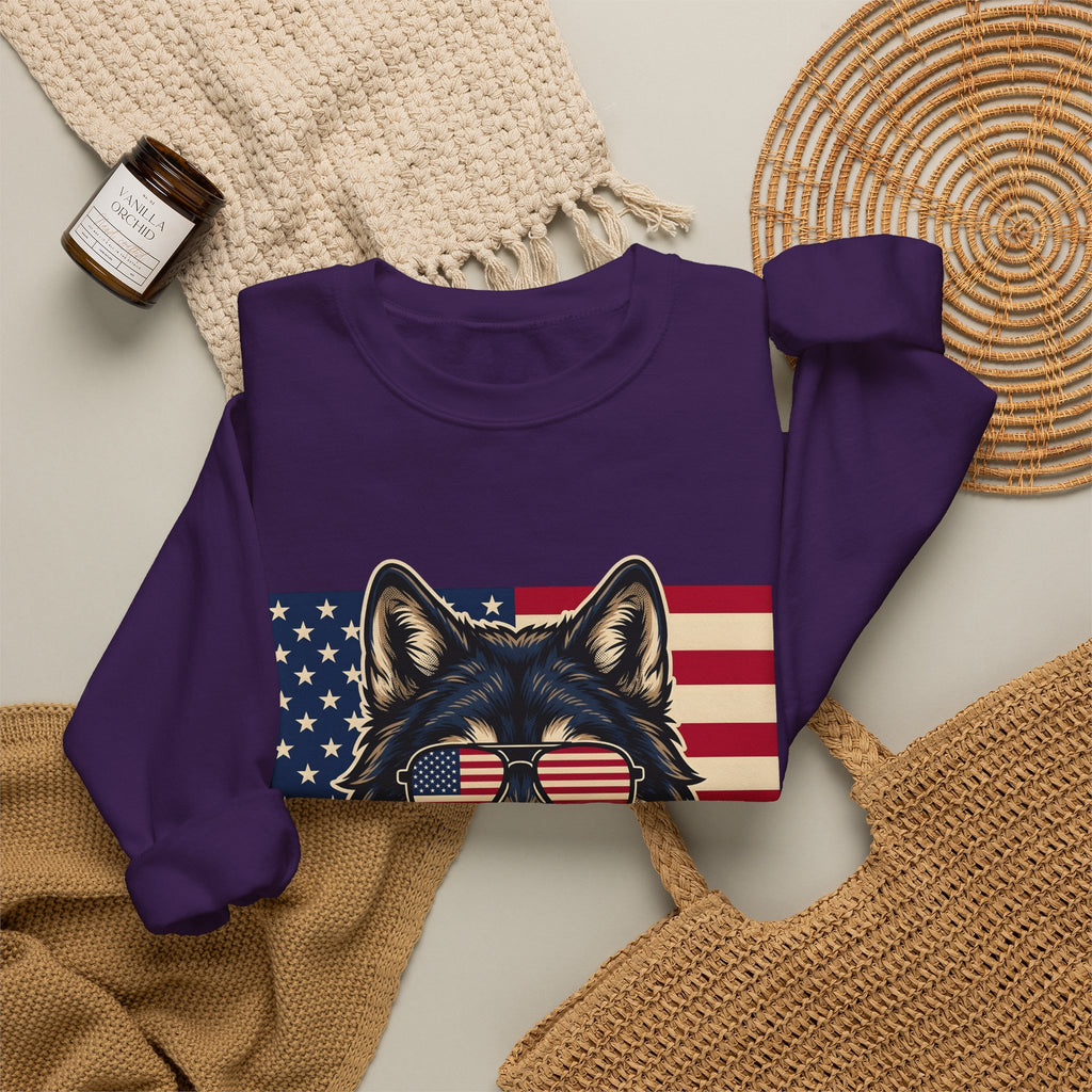 Wolf Shades Sweatshirt America Patriotism Gift Women Classic Sweatshirt Sunglasses Sweatshirt American Enthusiast Retro Sweatshirt Nationalistic Graphic