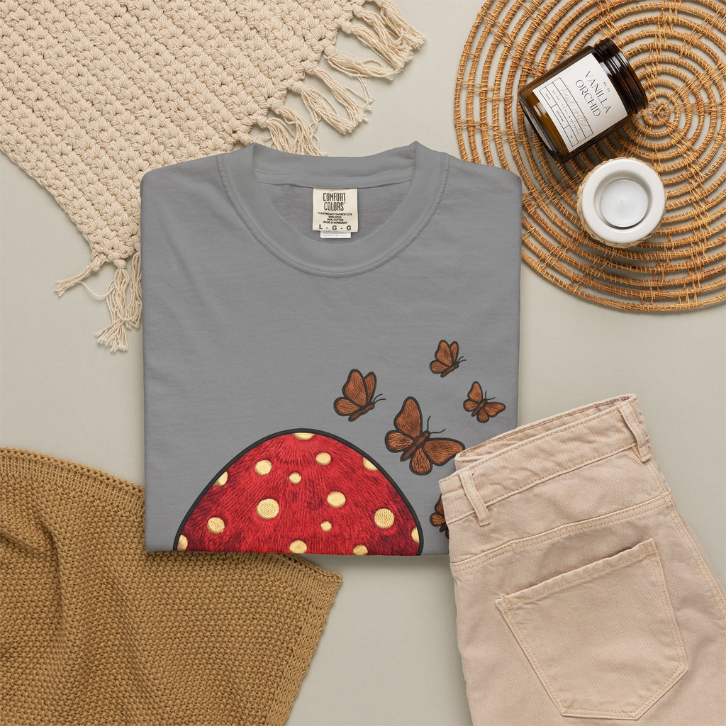 Shroom T-Shirt Boho Chic Environment Gift Women Applique T-Shirt Mushroom T-Shirt Hippie Fan Embroidered T-Shirt Eco Graphic Old-Fashioned