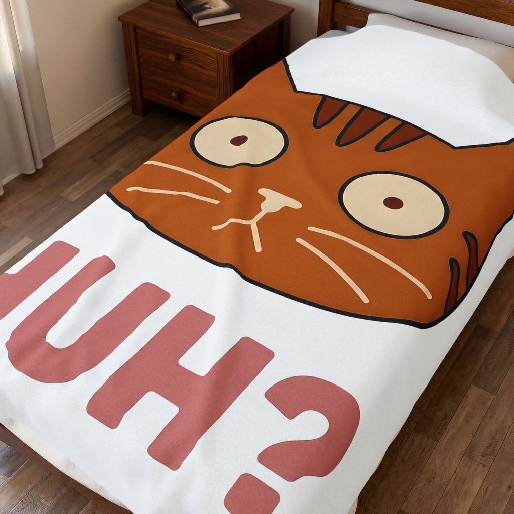 Cat Face Blanket Cat Humor Gift Women Cartoon Blanket Kitten Blanket Cat Fan Toon Blanket Funny Graphic Minimalist Wide Eyes Blanket
