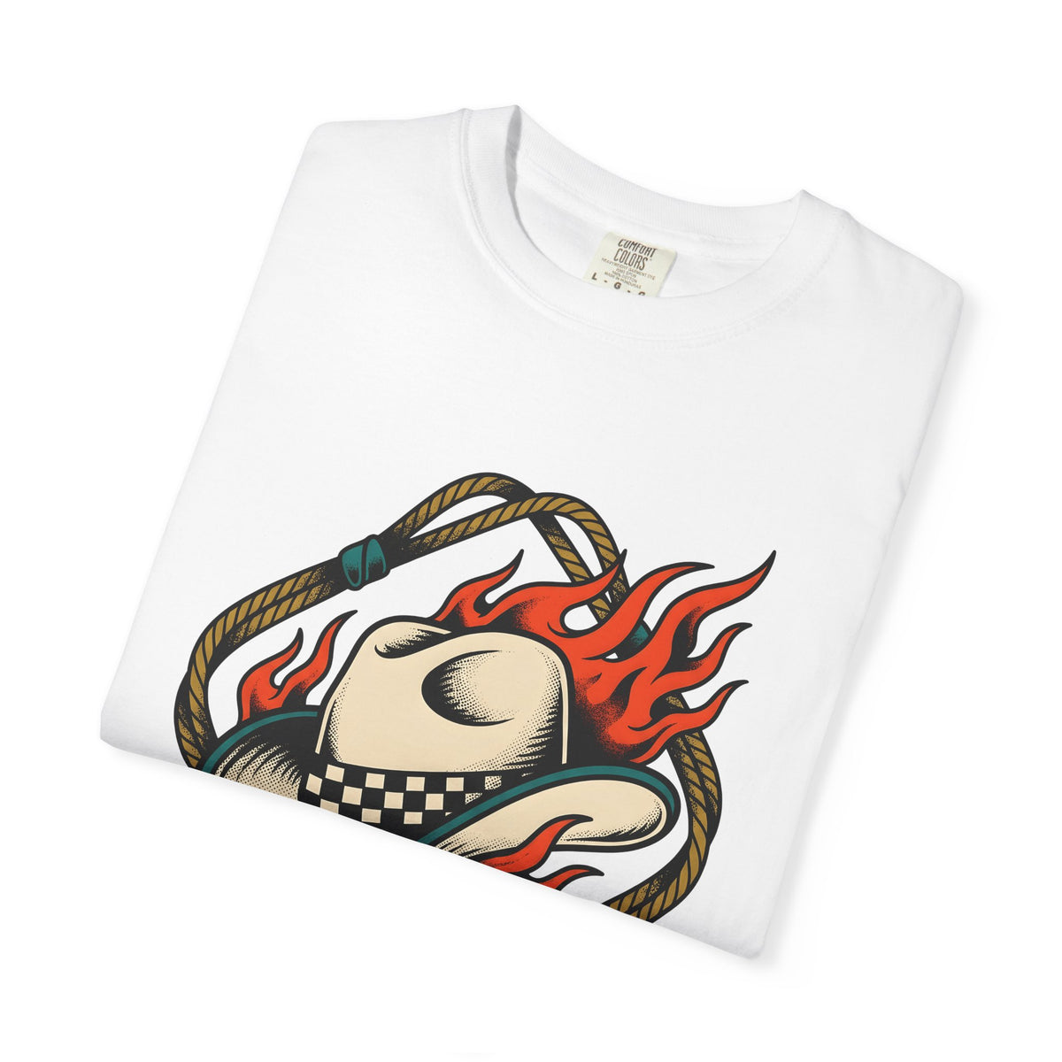Cowboy Hat T-Shirt Cowgirl Western Gift Women Tattoo Art T-Shirt Stetson T-Shirt Rodeo Fan Tattooed T-Shirt Country Graphic Vintage Flames T-Shirt