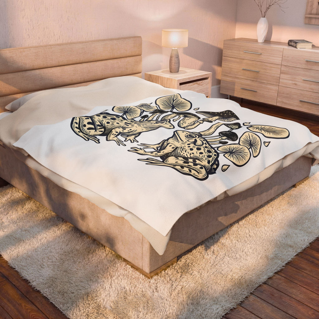 Frog Mushroom Blanket Boho Chic Nature Gift Women Boho Blanket Toadstool Blanket Bohemian Fan Hippie Blanket Environmental Graphic Vintage Raindrop