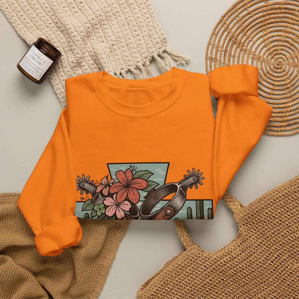 Leather Spurs Sweatshirt Cowgirl Garden Gift Women Tribal Sweatshirt Rowels Sweatshirt Cowboy Fan Primitive Sweatshirt Gardening Graphic Sketch Desert Plants