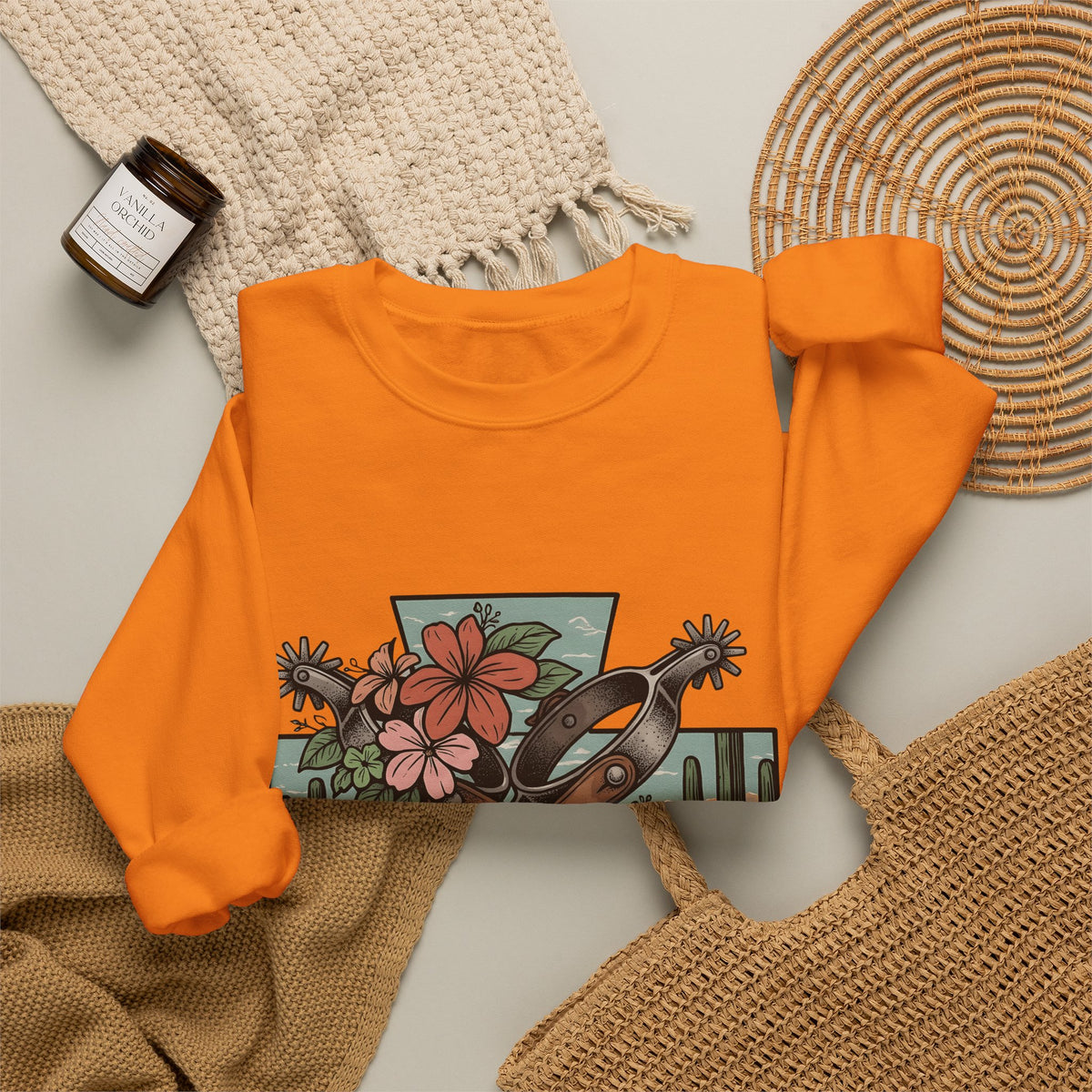 Leather Spurs Sweatshirt Cowgirl Garden Gift Women Tribal Sweatshirt Rowels Sweatshirt Cowboy Fan Primitive Sweatshirt Gardening Graphic Sketch Desert Plants