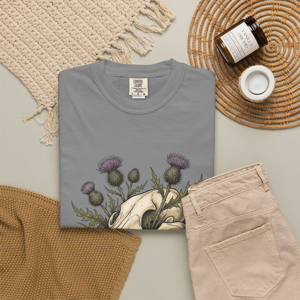 Animal Skull T-Shirt Animals & Flowers Spooky Gift Women Sketch T-Shirt Cranium T-Shirt Wildlife Fan Illustration Graphic T-Shirt Hand Drawn