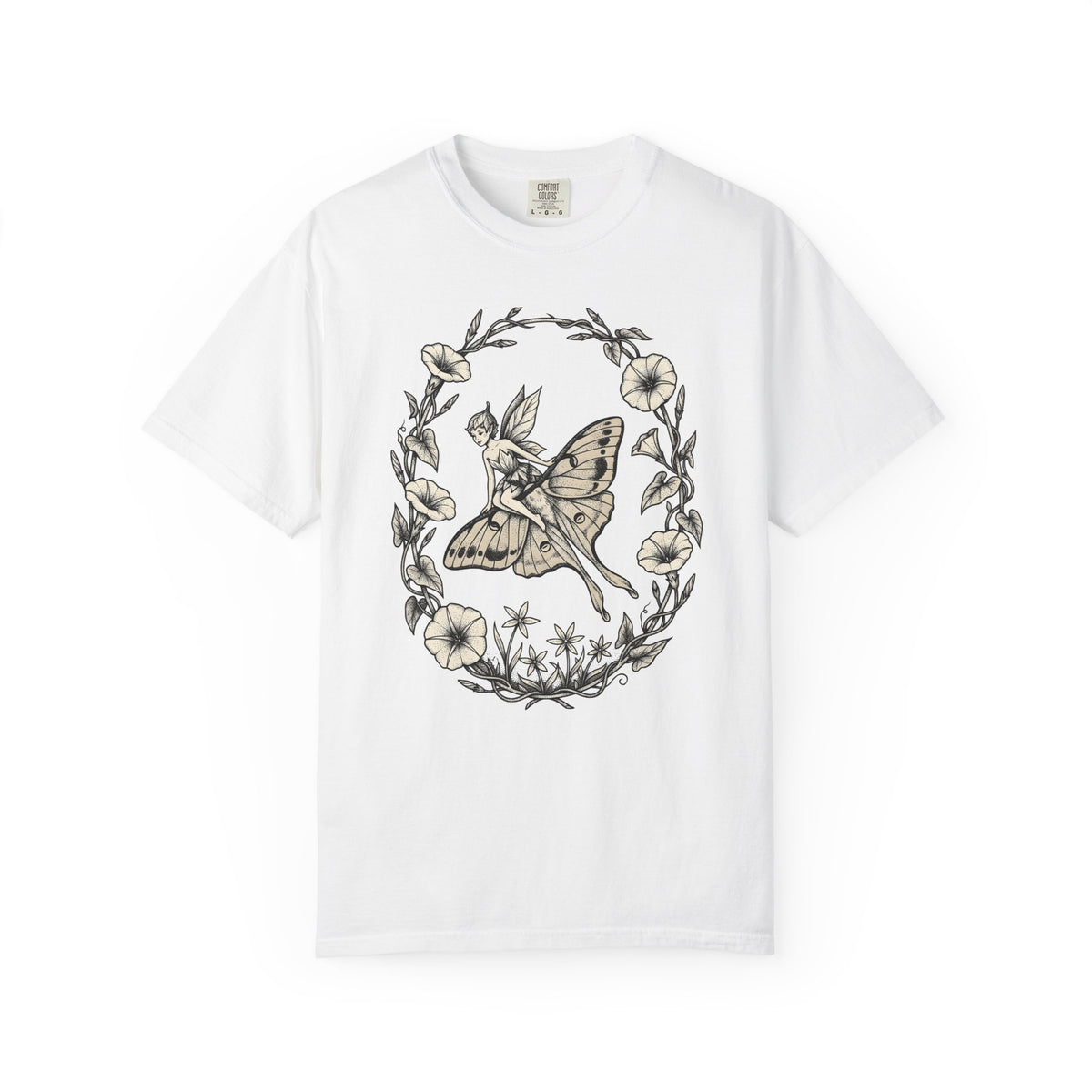 Butterfly Fairy T-Shirt Fairy Mythical Gift Women Nature T-Shirt Fairy T-Shirt Fae Fan Earthy T-Shirt Magical Graphic Antique Wreath T-Shirt