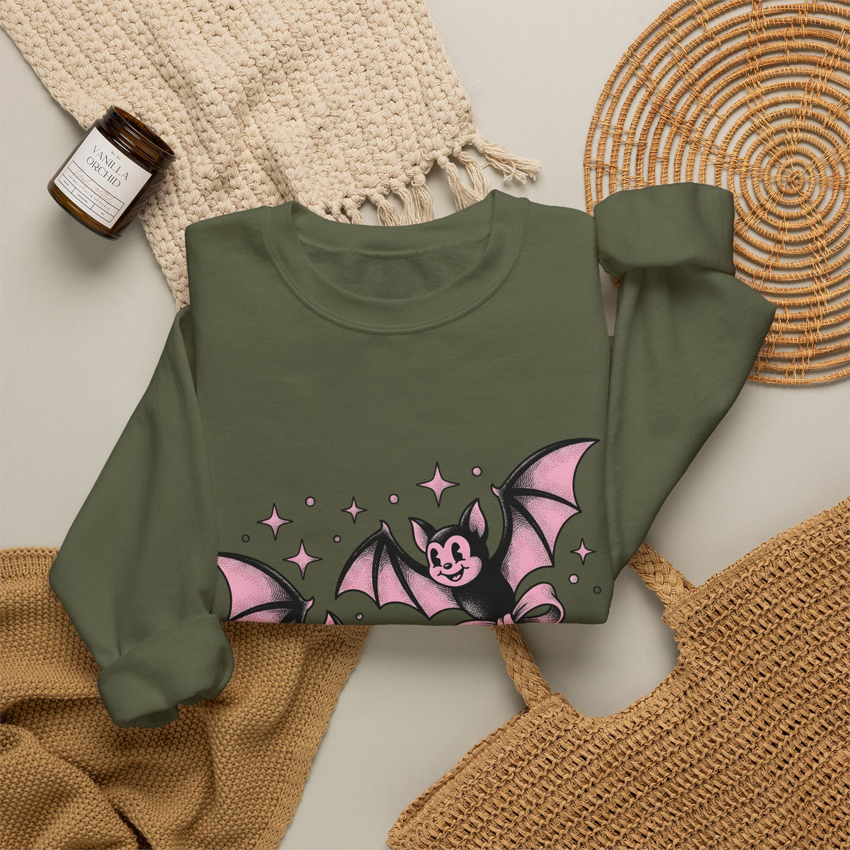 Sweet Bats Sweatshirt Halloween Horror Gift Women Chibi Sweatshirt Flying Fox Sweatshirt Spooky Fan Creepy Sweatshirt Horror Graphic Old School Hair Bows