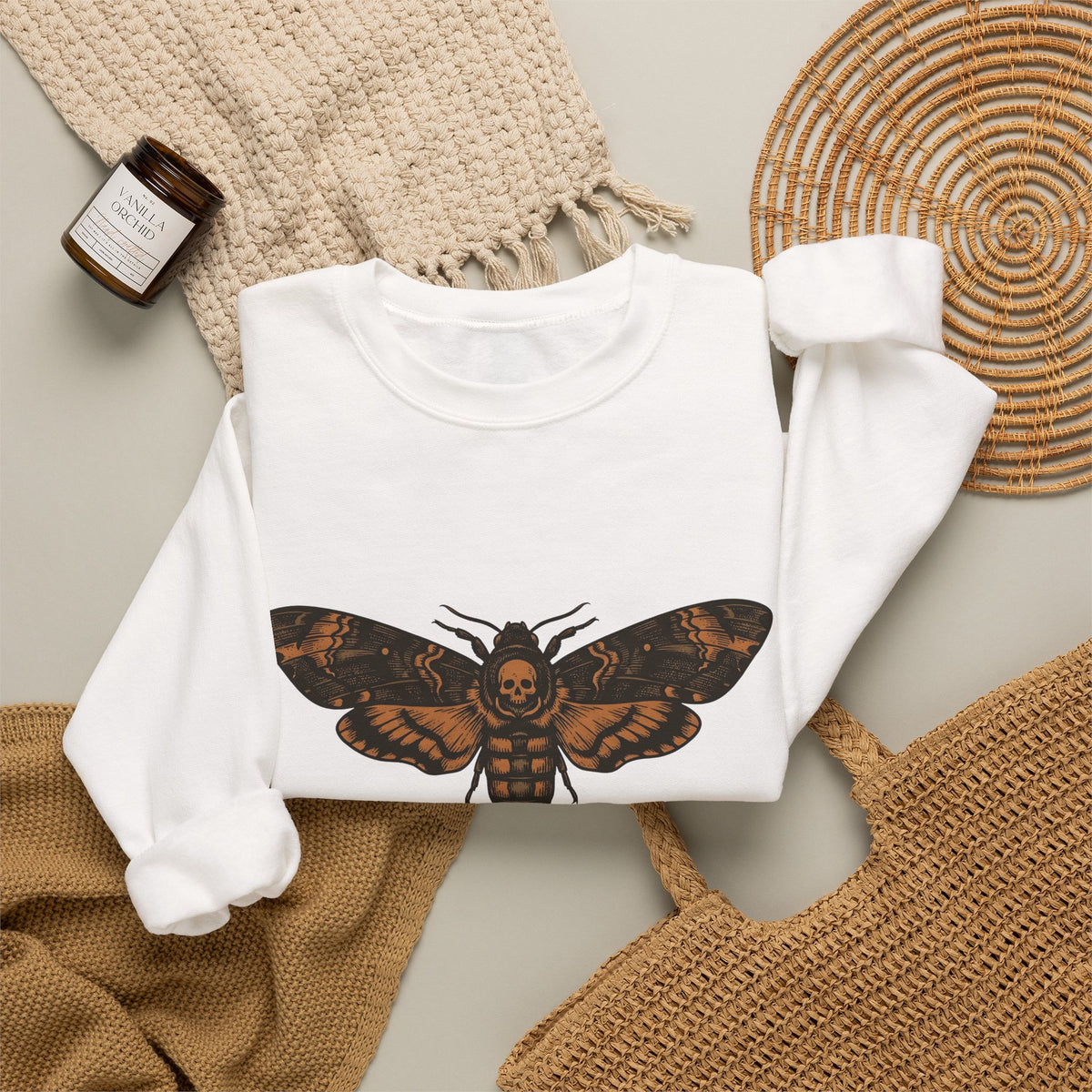 Skeleton Moth Sweatshirt Halloween Mysticism Gift Women Retro Sweatshirt Moth Sweatshirt Horror Fan Gothic Sweatshirt Occult Graphic Dark Magic Jar Sweatshirt