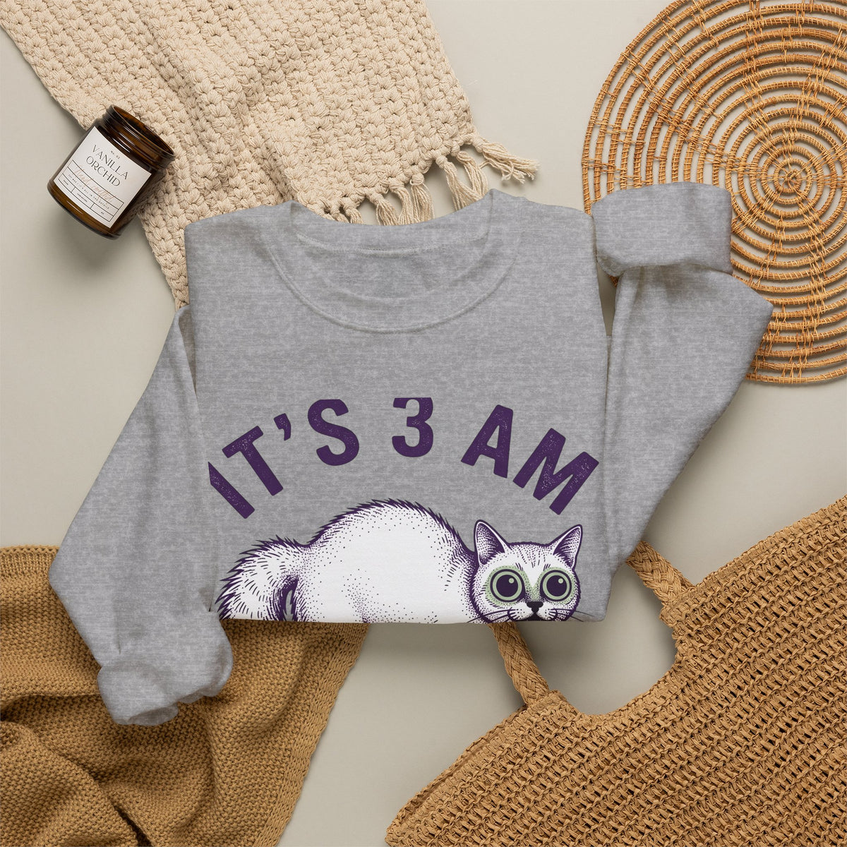 Wide Eyed Feline Sweatshirt Cat Jokes Gift Women Hand Drawn Sweatshirt Cat Sweatshirt Cat Fan Illustrated Sweatshirt Pun Graphic Cartoon Oversized Eyes Sweatshirt