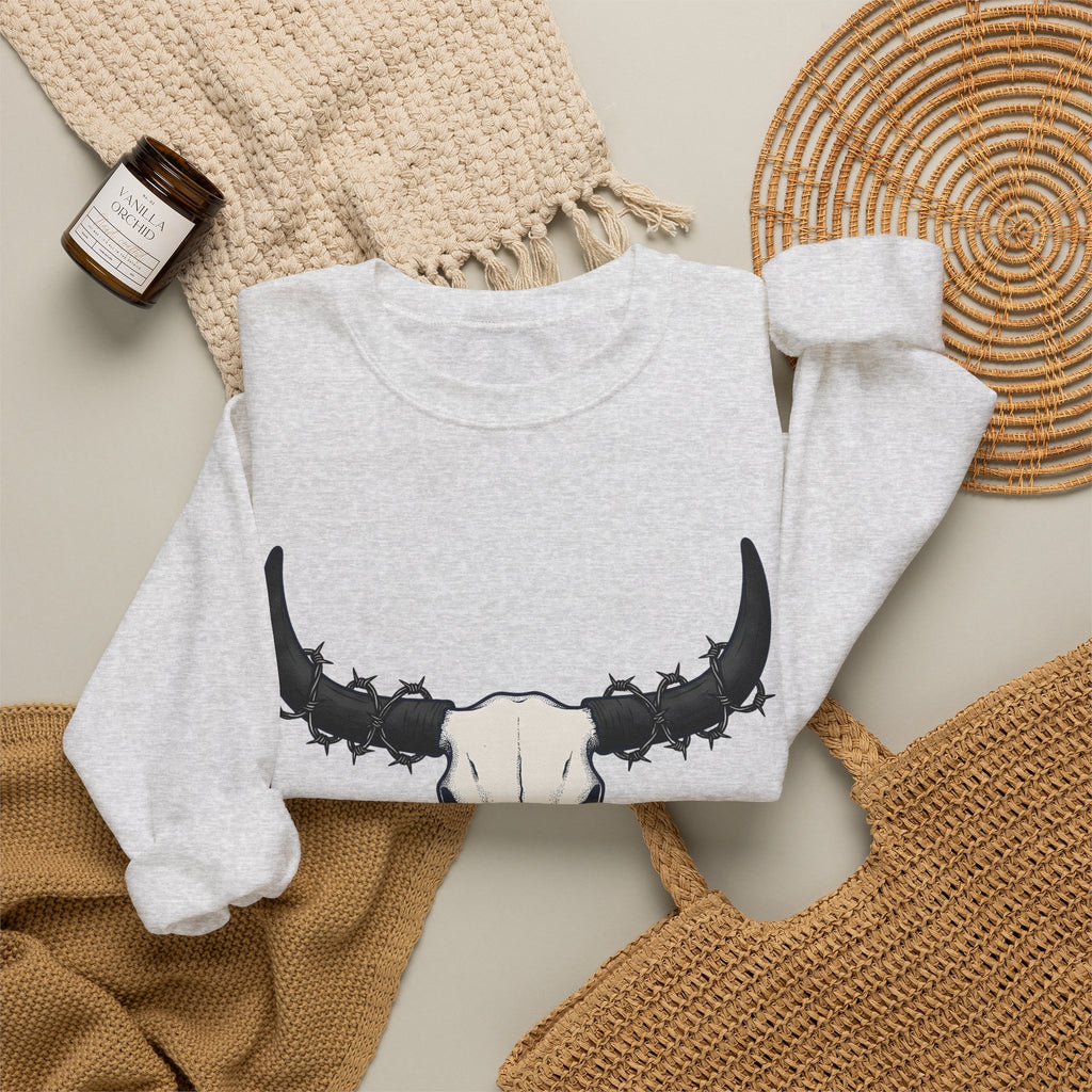 Bull Skull Sweatshirt Cowgirl Ranch Gift Women Western Sweatshirt Cow Skull Sweatshirt