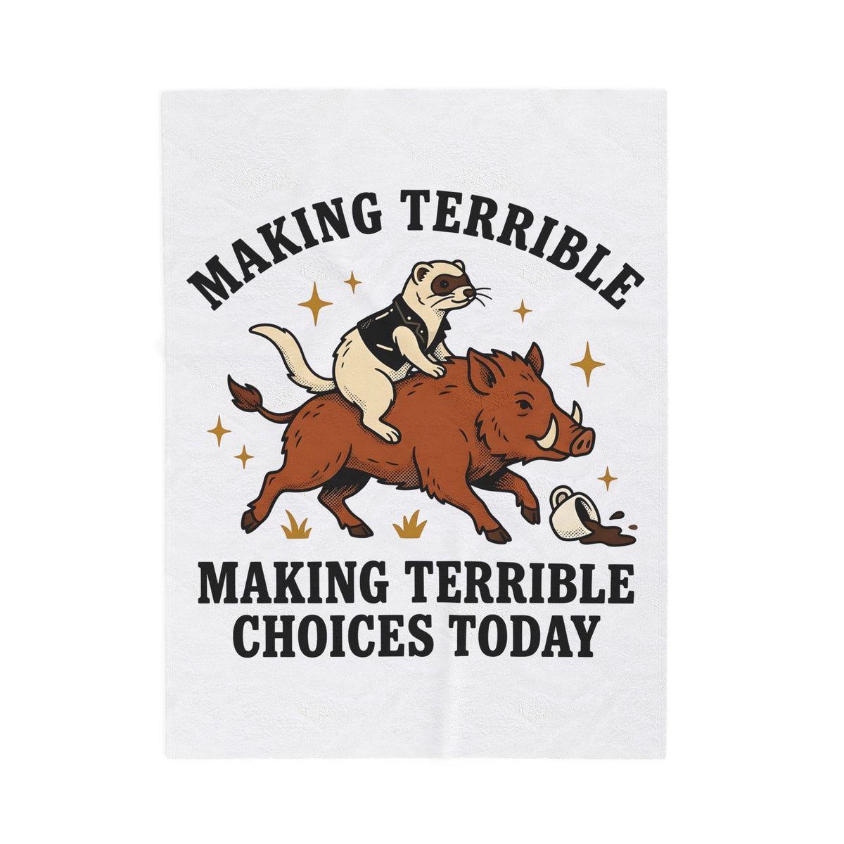 Ferret On Boar Blanket Cute Pet Gift Women Comic Blanket Polecat Blanket Adorable Fan Cartoon Blanket Animal Graphic Vintage Coffee Spill Blanket