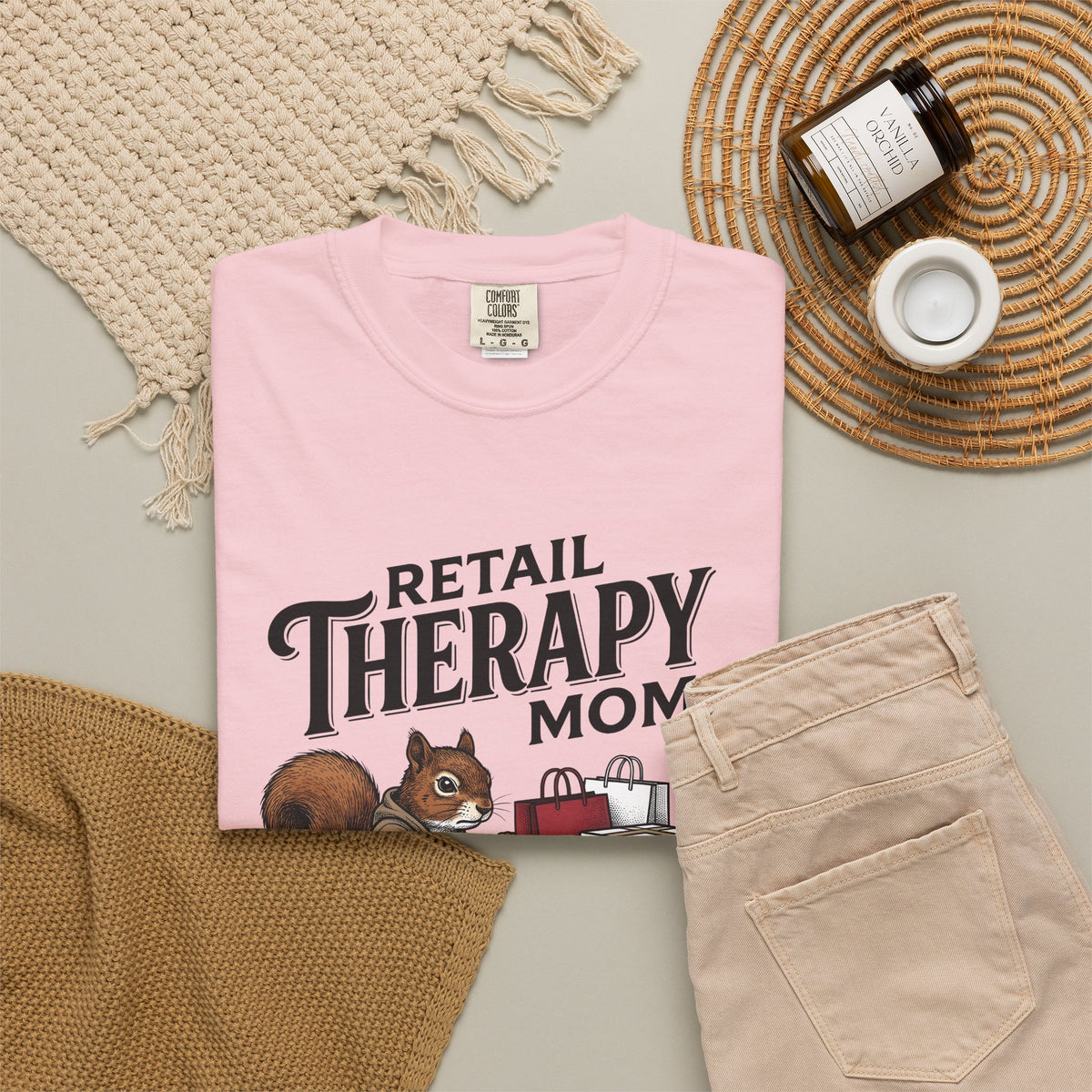 Squirrel Cart T-Shirt Moms Retail Gift Women Hand Drawn T-Shirt Shopping Cart T-Shirt Motherhood Fan Store Graphic Retail Design Line Art Tote