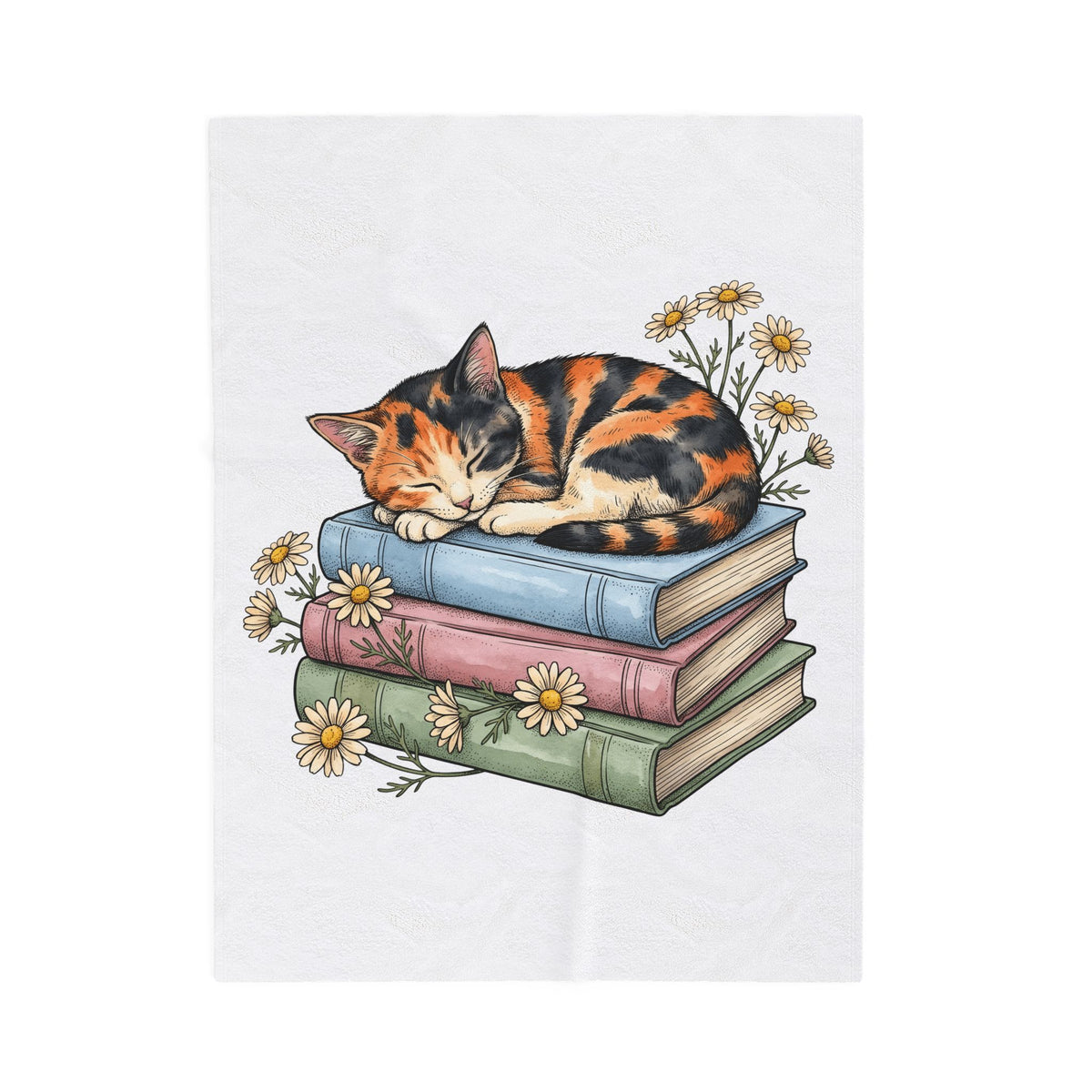 Calico Cat Blanket Cat Floral Gift Women Hand Drawn Blanket Kitten Blanket Cat Fan Illustrated Graphic Vintage Books Blanket
