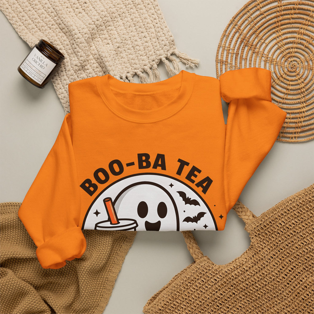 Ghost Bubble Tea Sweatshirt Halloween Cuisine Gift Women Charming Sweatshirt Boba Sweatshirt Halloween Fan Cute Sweatshirt Food Graphic Animated Bats