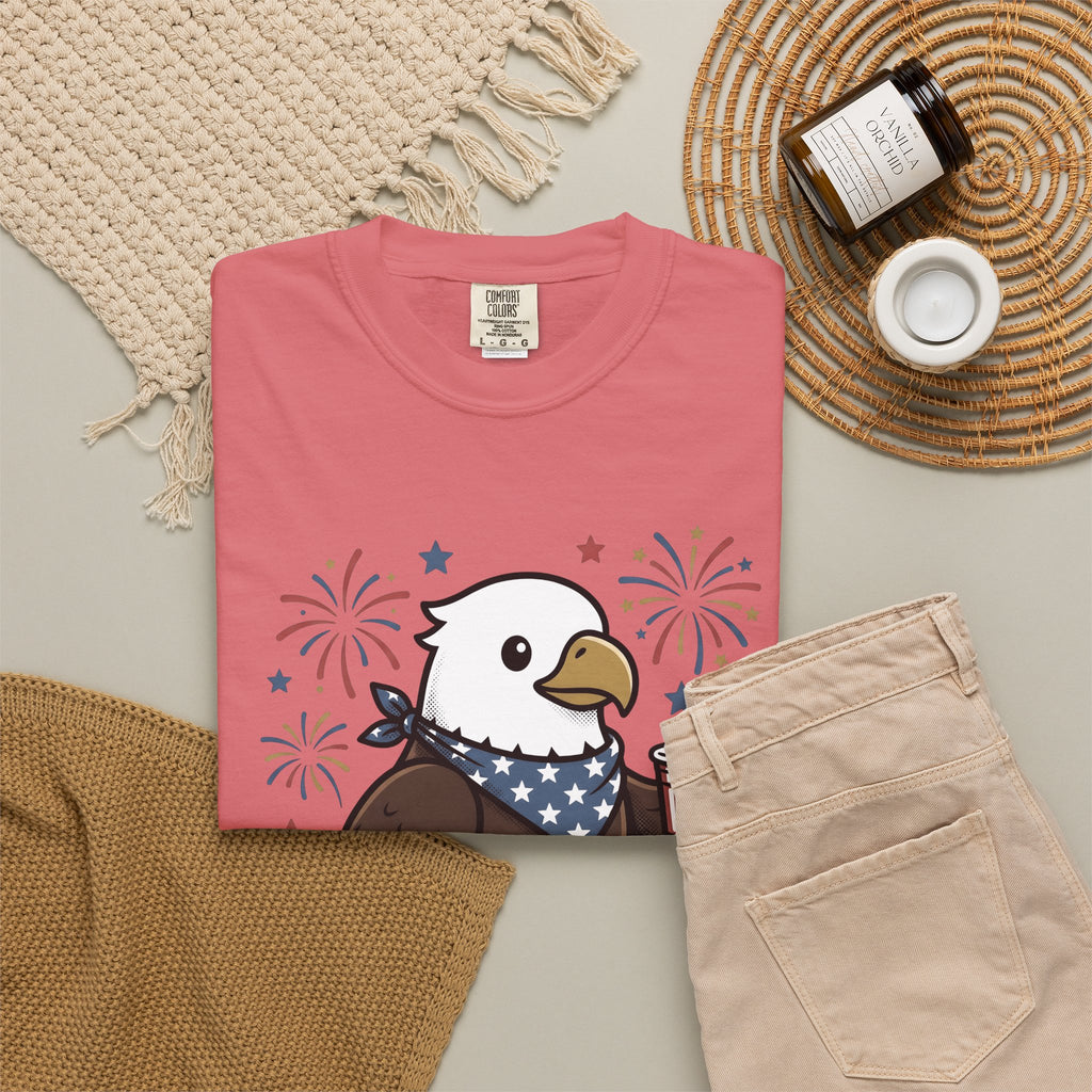 Bald Eagle T-Shirt 4th Of July Usa Gift Women Comic T-Shirt Eagle T-Shirt Independence Day Fan Cartoon T-Shirt American Graphic Vintage Fireworks