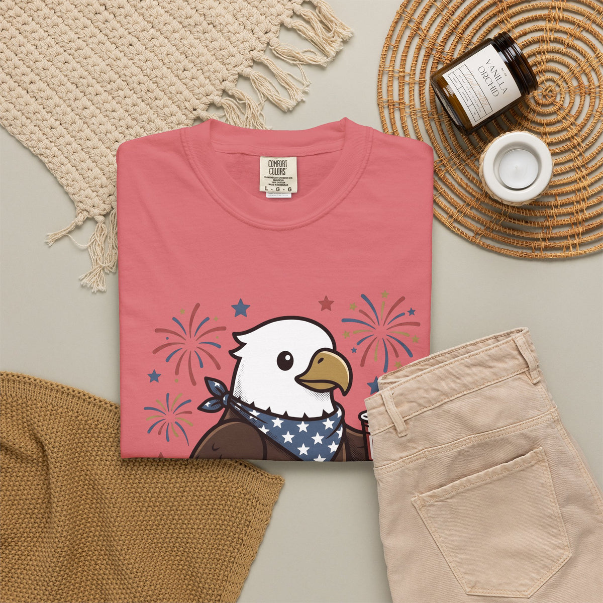 Bald Eagle T-Shirt 4th Of July Usa Gift Women Comic T-Shirt Eagle T-Shirt Independence Day Fan Cartoon T-Shirt American Graphic Vintage Fireworks
