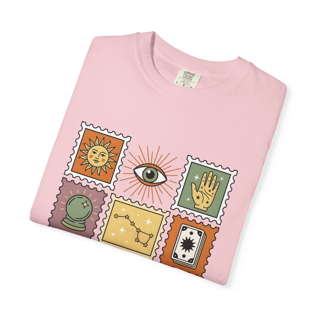 Magic Stamps T-Shirt Halloween Zodiac Gift Women Hippie T-Shirt Rubber Stamp T-Shirt Horror Fan Psychedelic T-Shirt Astrology Graphic Vintage