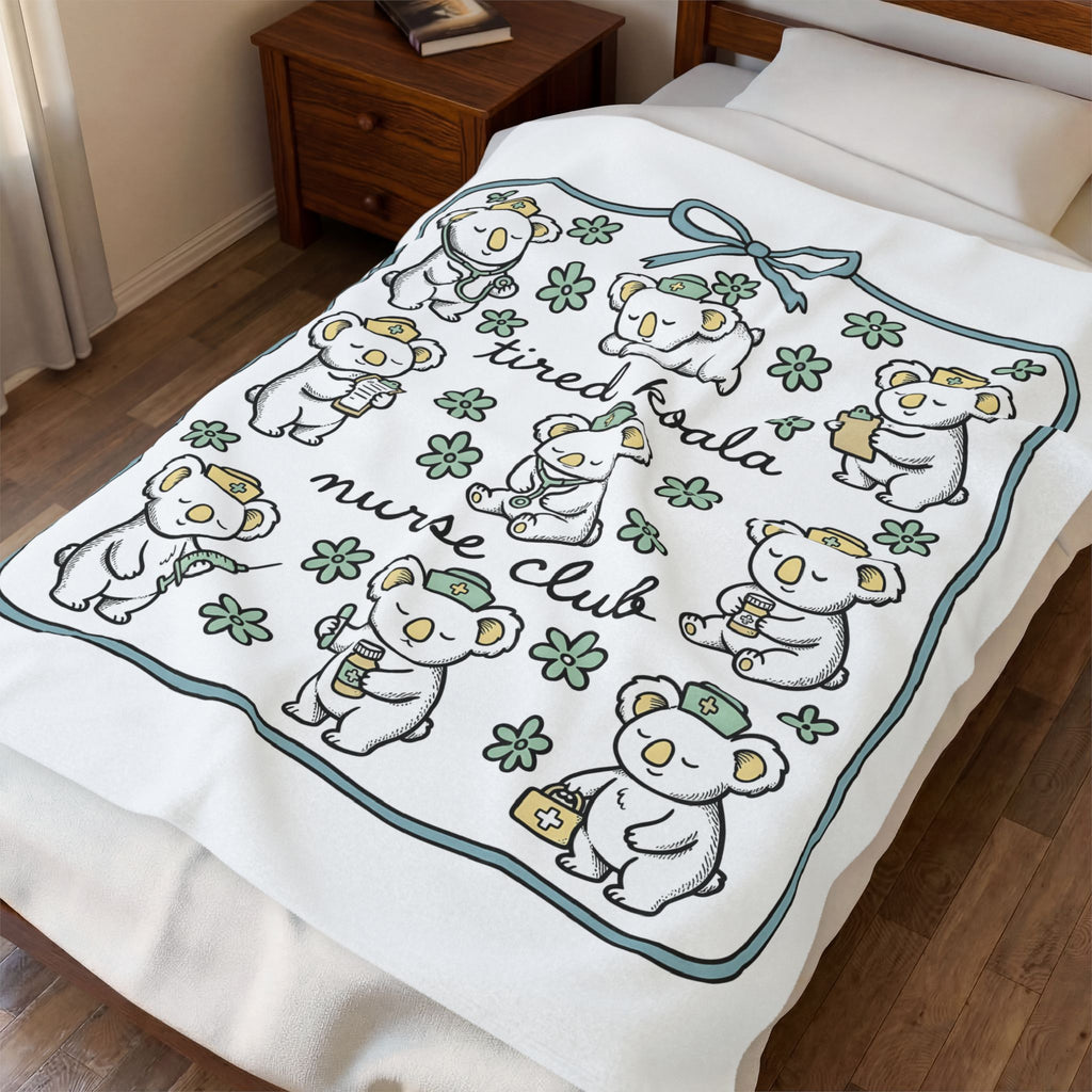 Medical Koala Blanket Nurses Fauna Gift Women Sweet Blanket Koala Blanket Nurse Enthusiast Cute Blanket Wildlife Graphic Doodle Florals Blanket