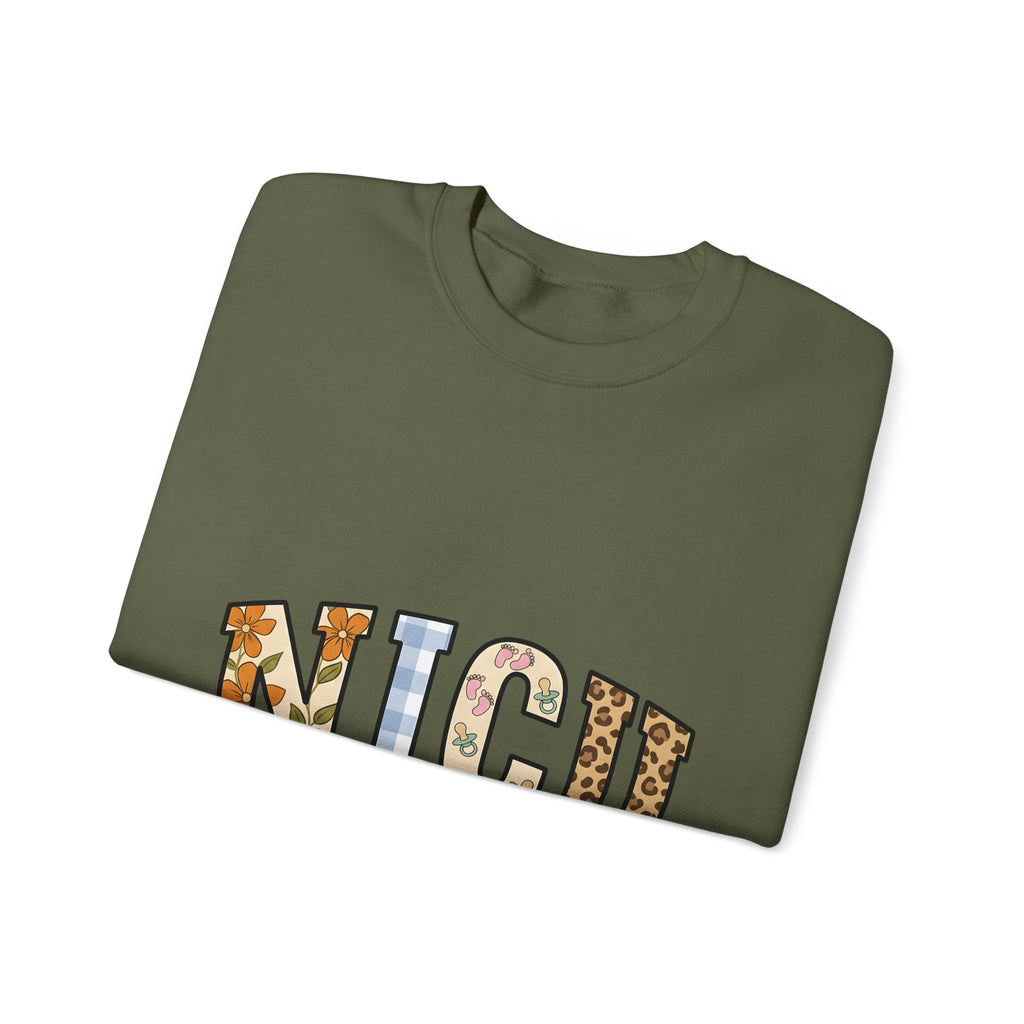 Nicu Letters Pattern Sweatshirt Nurses Baby Gift Women Playful Sweatshirt Neon Letters Sweatshirt Nurse Practitioner Enthusiast Whimsical Sweatshirt Infant