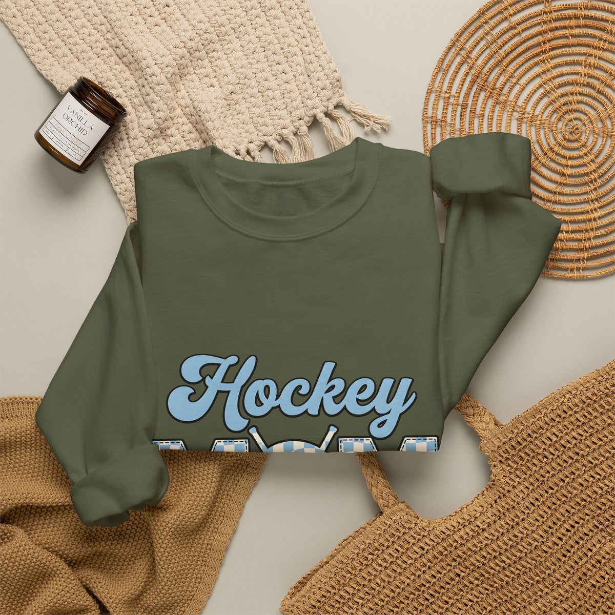 Hockey Puck Sweatshirt Hockey Mom Sports Gift Women Retro Sweatshirt Puck Sweatshirt Hockey Fan Vintage Sweatshirt Athletic Graphic Checkered Hockey Sticks