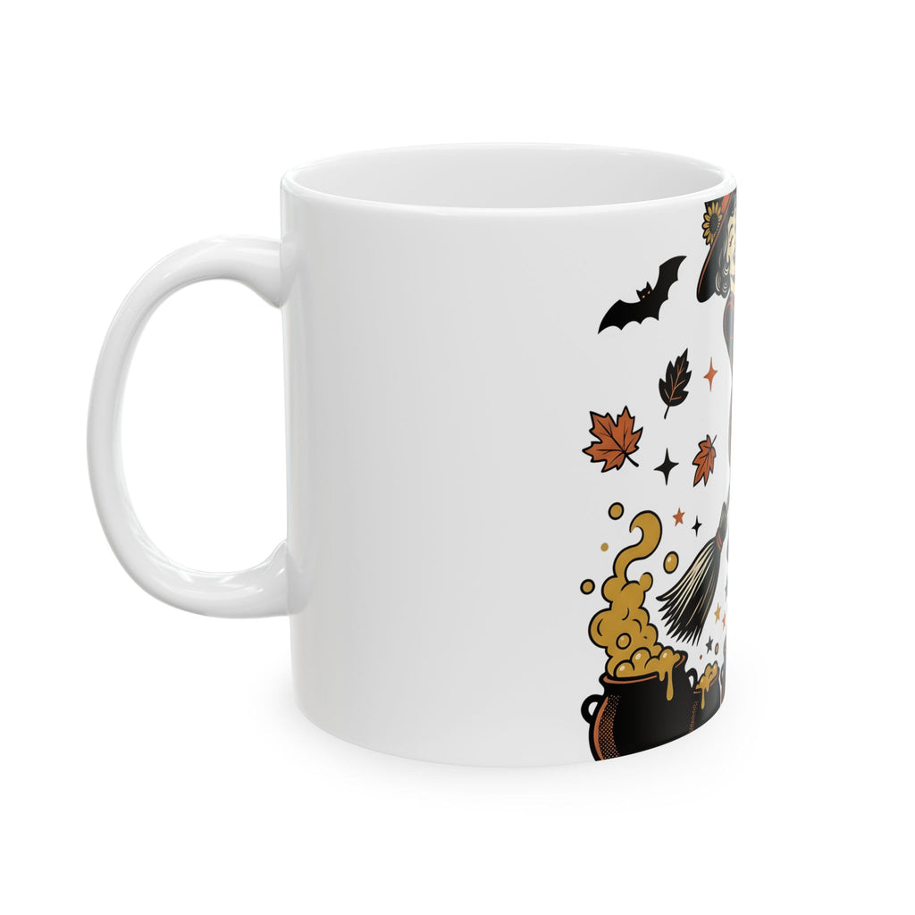 Witch Broomstick Mug Halloween Spellcraft Gift Women Hand Drawn Mug Broomstick Mug Horror Fan Hand Drawn Mug Magical Graphic Old