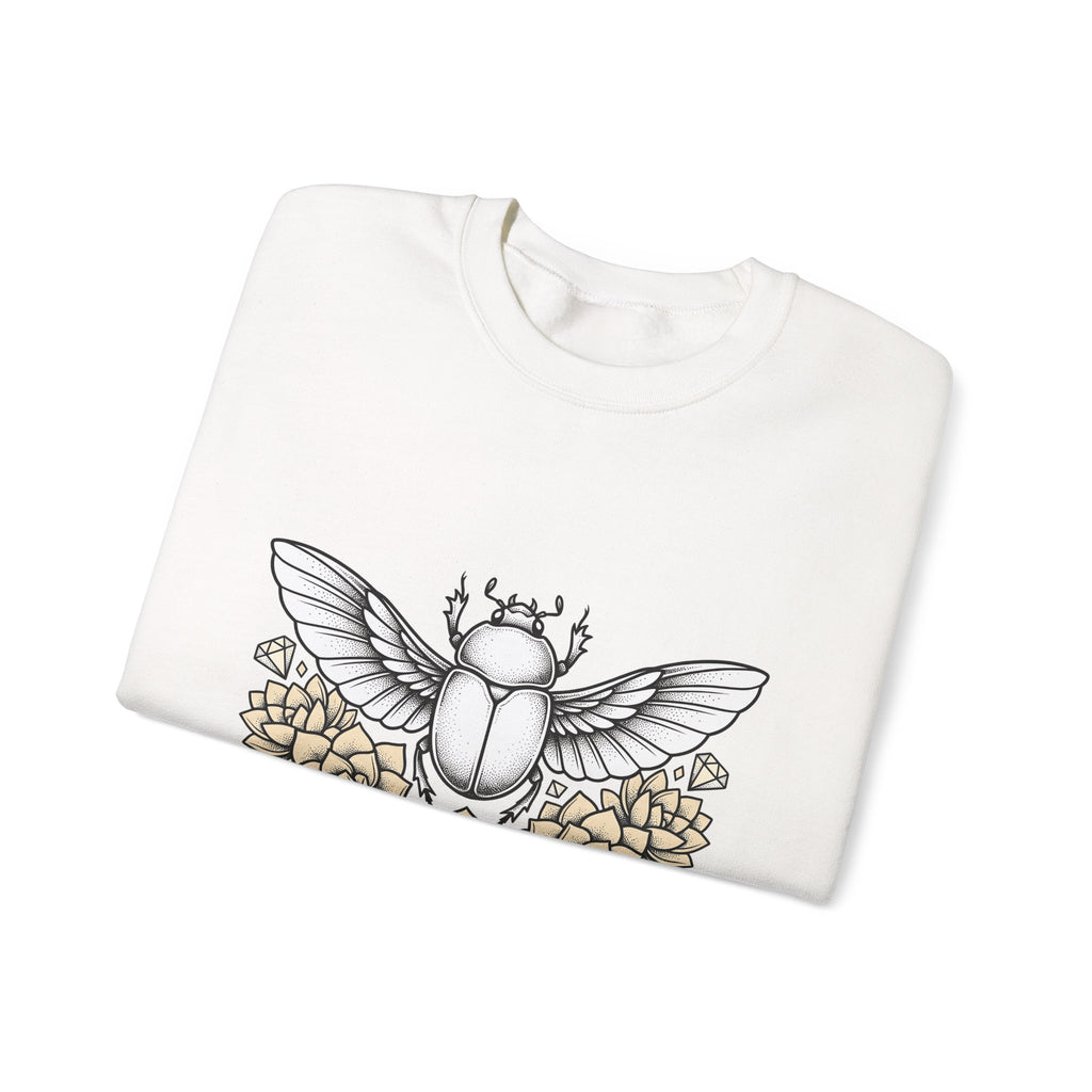 Scarab Bug Sweatshirt Boho Chic Wildlife Gift Women Sketch Sweatshirt Beetle Sweatshirt Hippie Fan Hand Drawn Sweatshirt Wildlife Graphic Modern Cactus Flowers