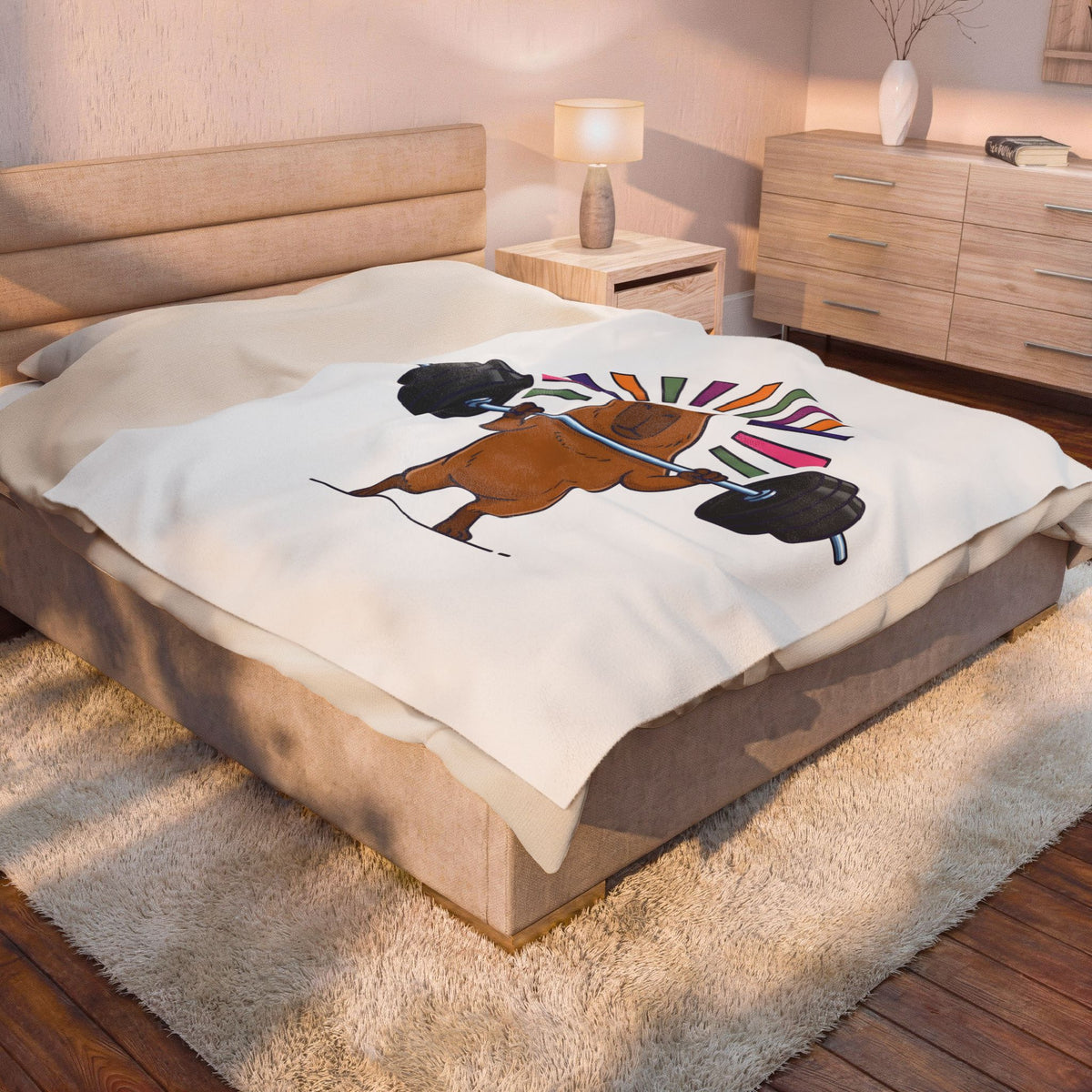 Capybara Gym Training Blanket Sports Pets Gift Women Hand Drawn Blanket Rodent Blanket Athlete Enthusiast Illustrated Pet Graphic Classic Rainbow