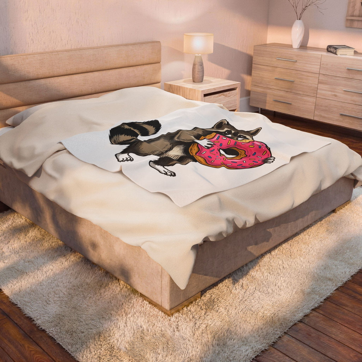 Raccoon Donut Desserts Animal Gift Cartoon Donut Pastry Fan Comic Wildlife Hand Drawn Sprinkles Blanket