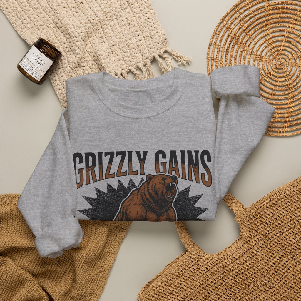 Bulky Bear Sweatshirt Fitness Training Gift Women Bold Print Sweatshirt Teddy Bear Sweatshirt Gym Enthusiast Typography Sweatshirt Workout Graphic Hand Drawn