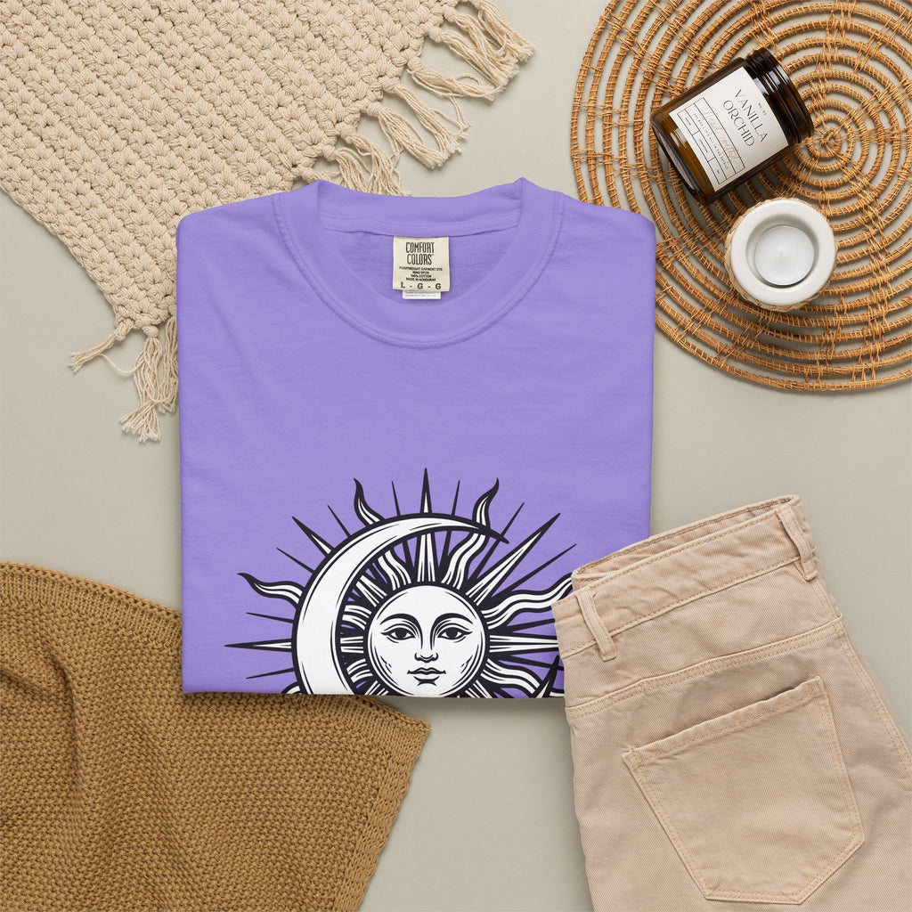 Sun Moon Boho Chic Astrology Gift Sketch Celestial Body Bohemian Enthusiast Drawing Astrology T-Shirt