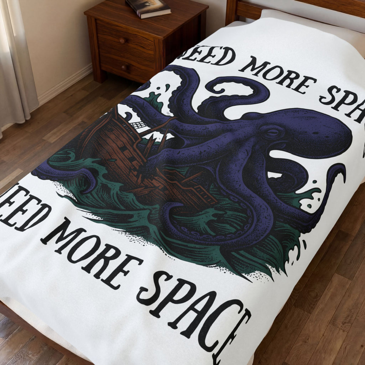 Octopus Ship Blanket Funny Nautical Gift Women Vintage Blanket Kraken Blanket Humor Fan Retro Blanket Maritime Graphic Hand Drawn Ocean Blanket