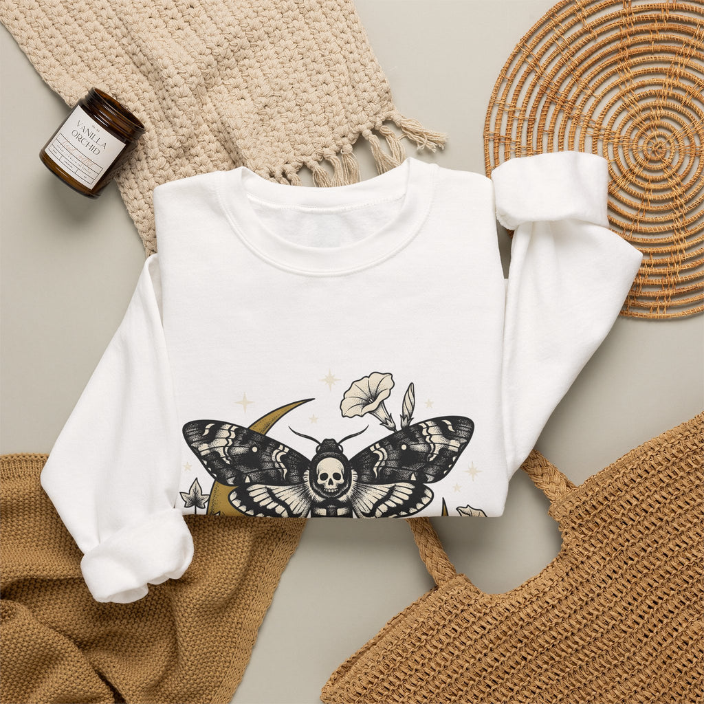 Skull Moth Sweatshirt Halloween Dark Gift Women Tribal Sweatshirt Deathshead Moth Sweatshirt Horror Fan Primitive Sweatshirt Gothic Graphic Retro Half Moon