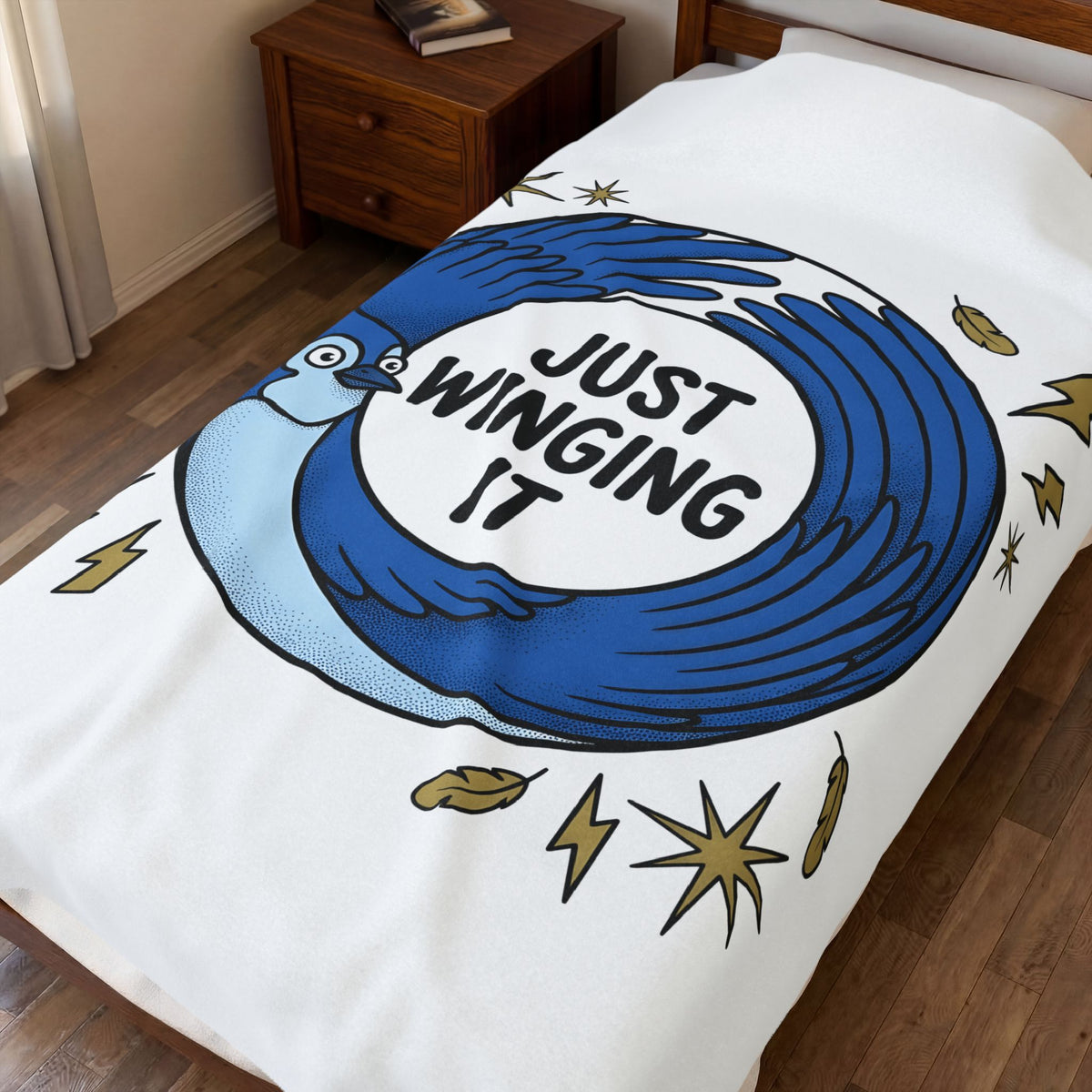 Blue Bird Drawing Blanket Funny Creatures Gift Women Hand Drawn Blanket Bird Blanket Comedy Fan Cartoon Blanket Animal Graphic Classic Electric