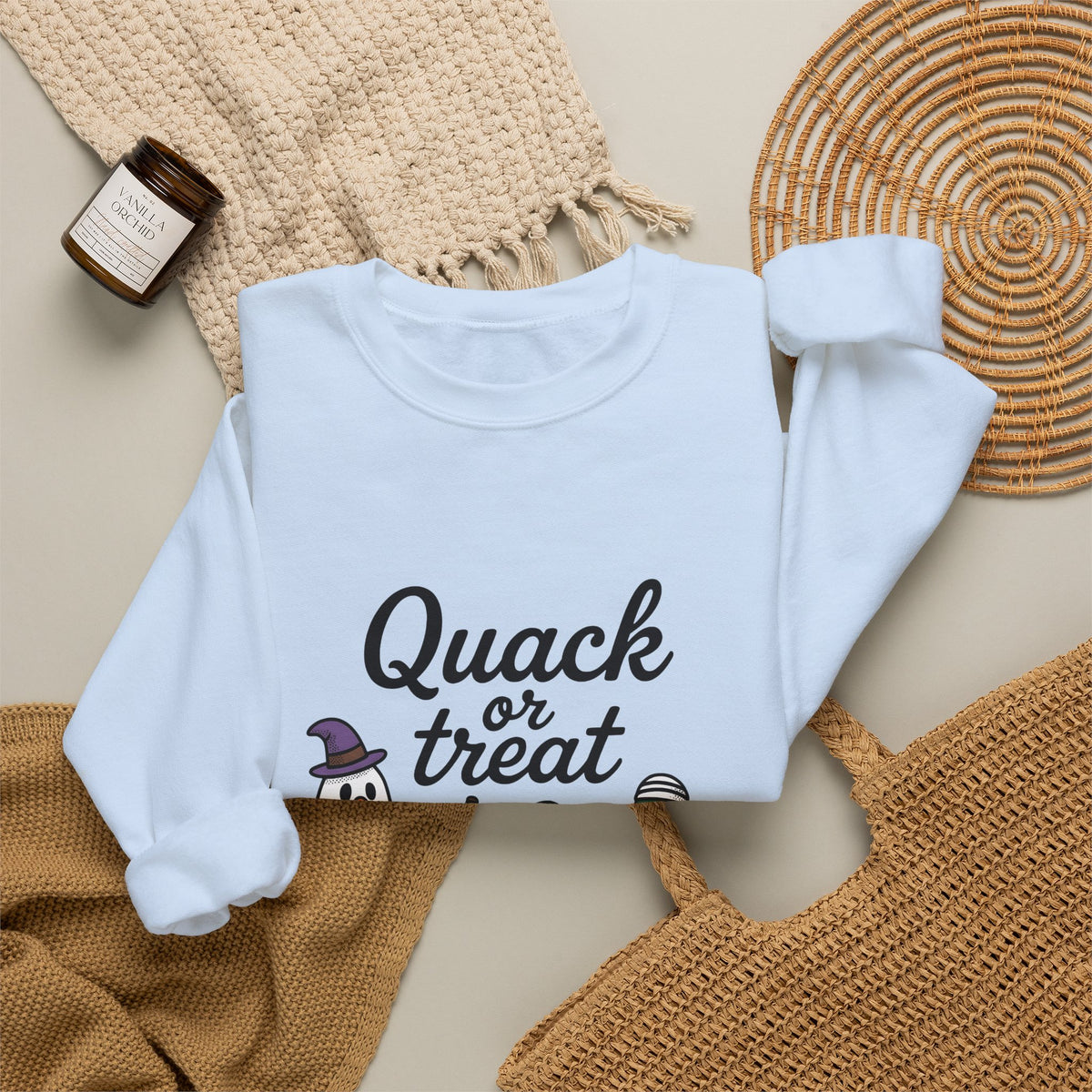 Duck Attire Sweatshirt Halloween Pets Gift Women Animated Sweatshirt Duckling Sweatshirt Spooky Fan Cartoon Sweatshirt Animal Graphic Hand Drawn Jack O Lantern