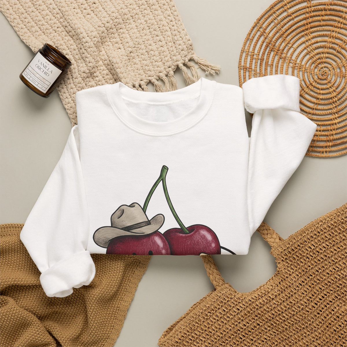 Cherry Western Sweatshirt Cowgirl Harvest Gift Women Playful Sweatshirt Western Wear Sweatshirt Rodeo Fan Whimsical Sweatshirt Autumn Graphic Doodle Poker Card