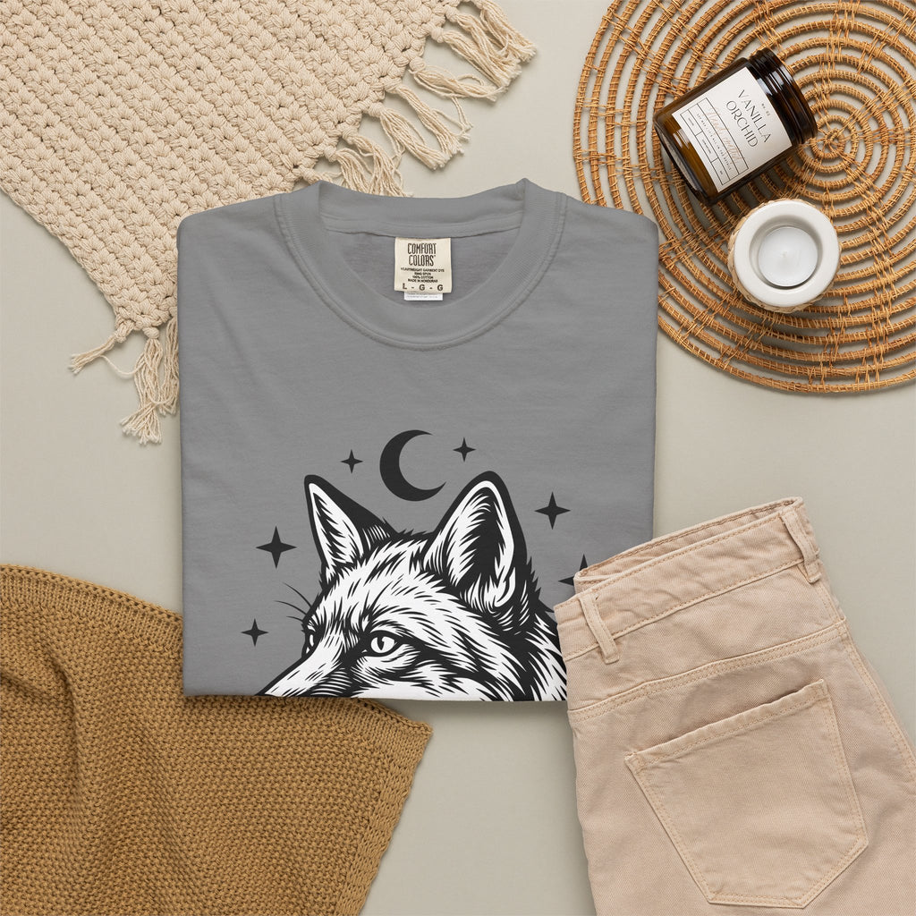 Wolf Portrait T-Shirt Boho Chic Fauna Gift Women Sketch T-Shirt Canine T-Shirt Bohemian Fan Drawing Design Graphic Creature Illustration Graphic