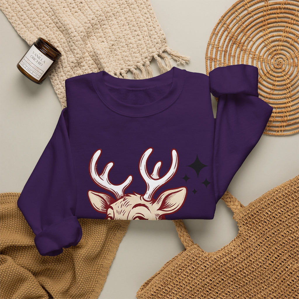 Reindeer Head Sweatshirt Christmas Wildlife Gift Women Antique Sweatshirt Caribou Sweatshirt Xmas Fan Reindeer Graphic Sweatshirt Classic Jingles Sweatshirt