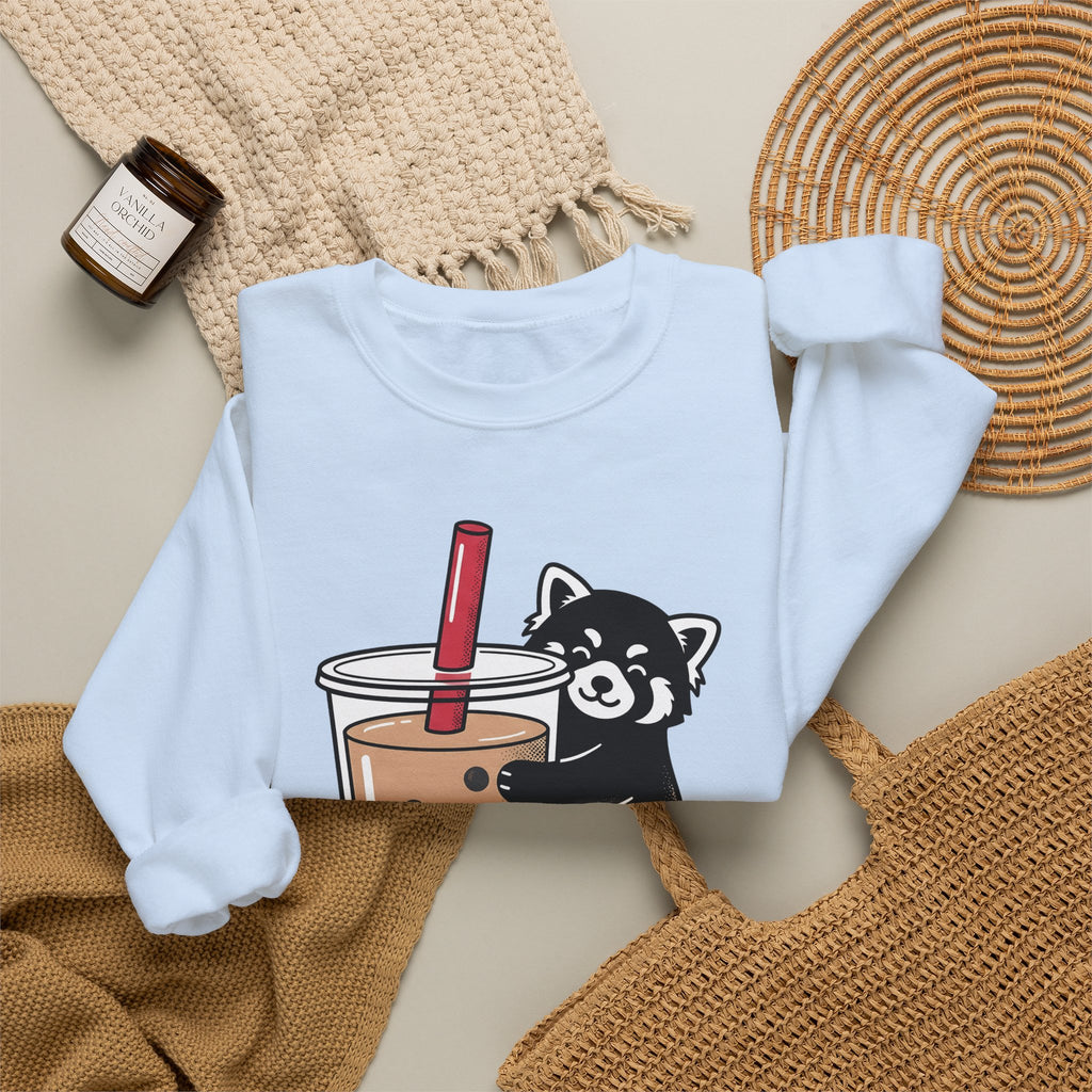 Red Panda Drink Sweatshirt Boba Wildlife Gift Women Adorable Sweatshirt Panda Drink Sweatshirt Bubble Tea Fan Cute Sweatshirt Animal Graphic Animated Milk Tea