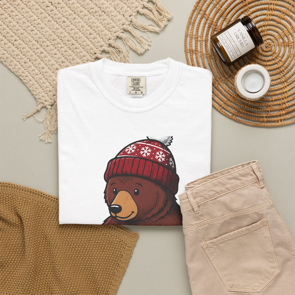 Bear Snow Globe T-Shirt Animals Holiday Gift Women Cute T-Shirt Snow Globe T-Shirt Wildlife Fan Cartoon T-Shirt Christmas Graphic Hand Drawn Winter